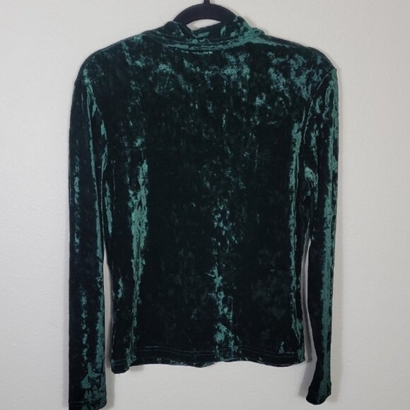 Vintage Women Crushed Velvet Button Up Shirt Size L Green Long Sleeve Collar Y2K - Picture 6 of 11